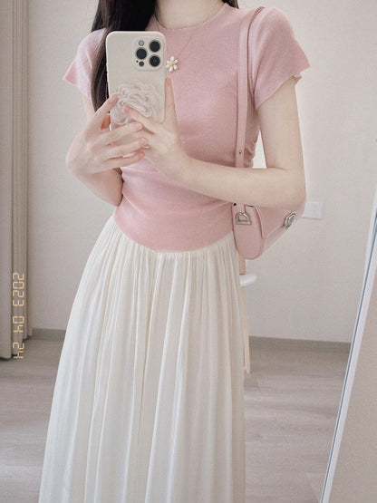 Wear tea with a whole set of summer complete set with age-reducing suit top chiffon skirt two-piece suit small man