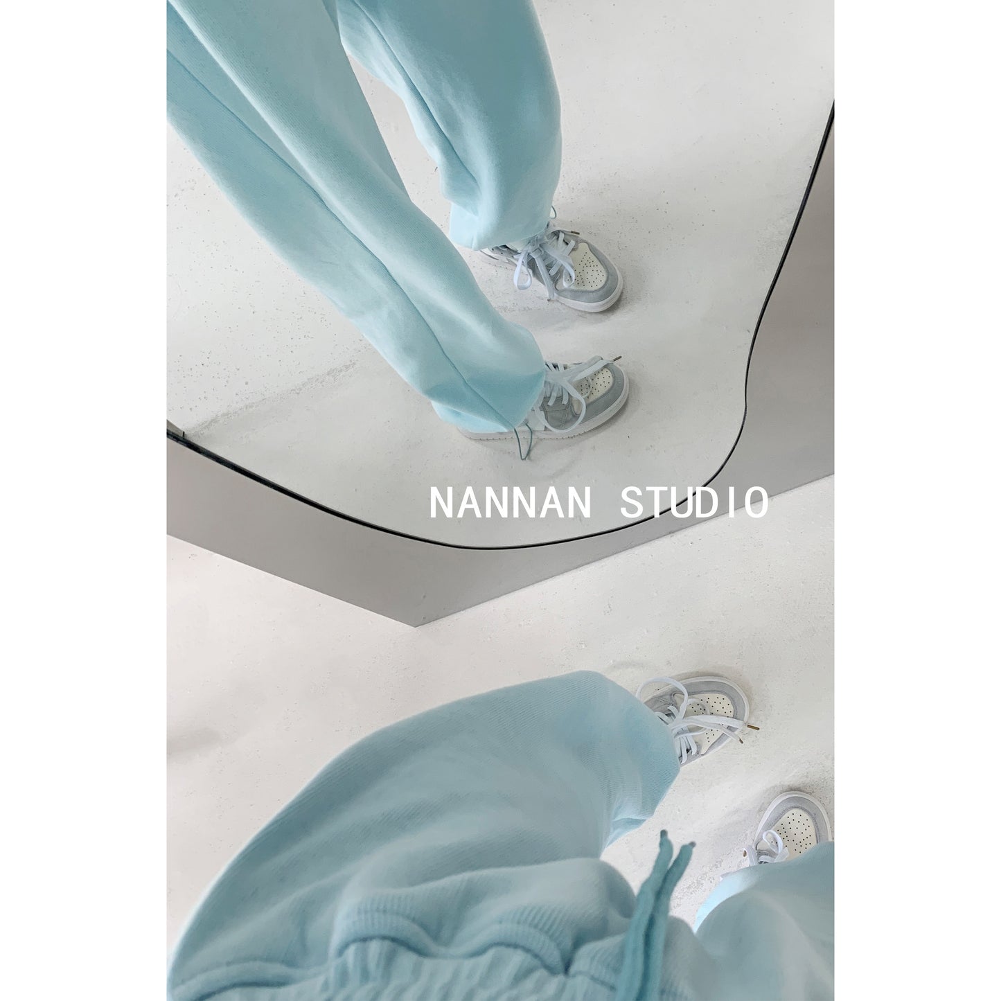 Spring and autumn baby blue sports pants women's high waist loose drawstring trousers casual slim straight leg pants trendy