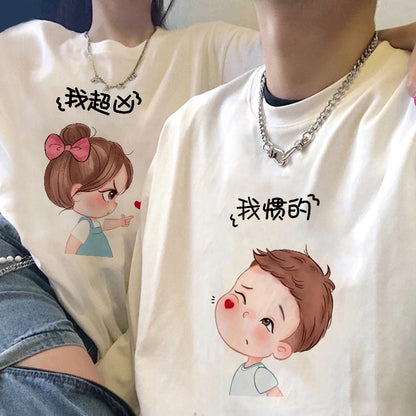 Different couple clothes summer clothes 2023 new niche design sense white tide brand couple models t-shirt short-sleeved summer