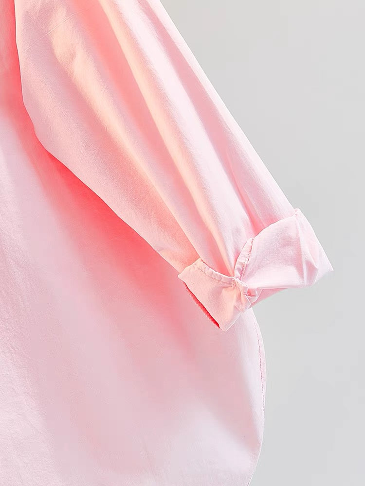 Pink embroidery literary long-sleeved cotton shirt women 2023 early autumn new Korean version loose casual shirt thin coat cardigan
