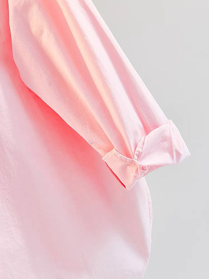 Pink embroidery literary long-sleeved cotton shirt women 2023 early autumn new Korean version loose casual shirt thin coat cardigan