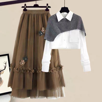 Autumn skirts, salt series, wear, slimming, age-reducing tops, small skirts, fashion suits, women's autumn and winter two-piece suits