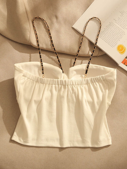 French chain camisole women's summer sexy self-cultivation beautiful back with chest pad bottoming short tube top top