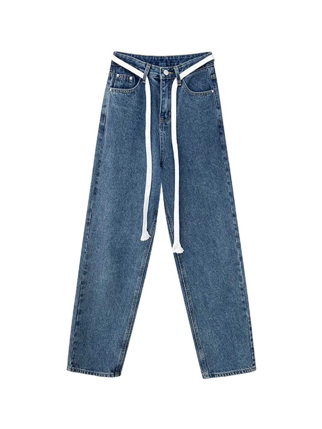 American-style printed letters drape wide-leg jeans women's retro loose slim strap high waist straight mopping pants trendy