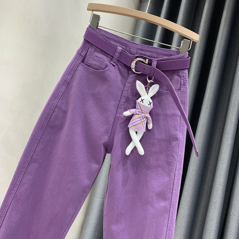 European goods purple jeans women's summer thin fashion all-match elastic small feet harem pants high waist slim carrot pants trendy