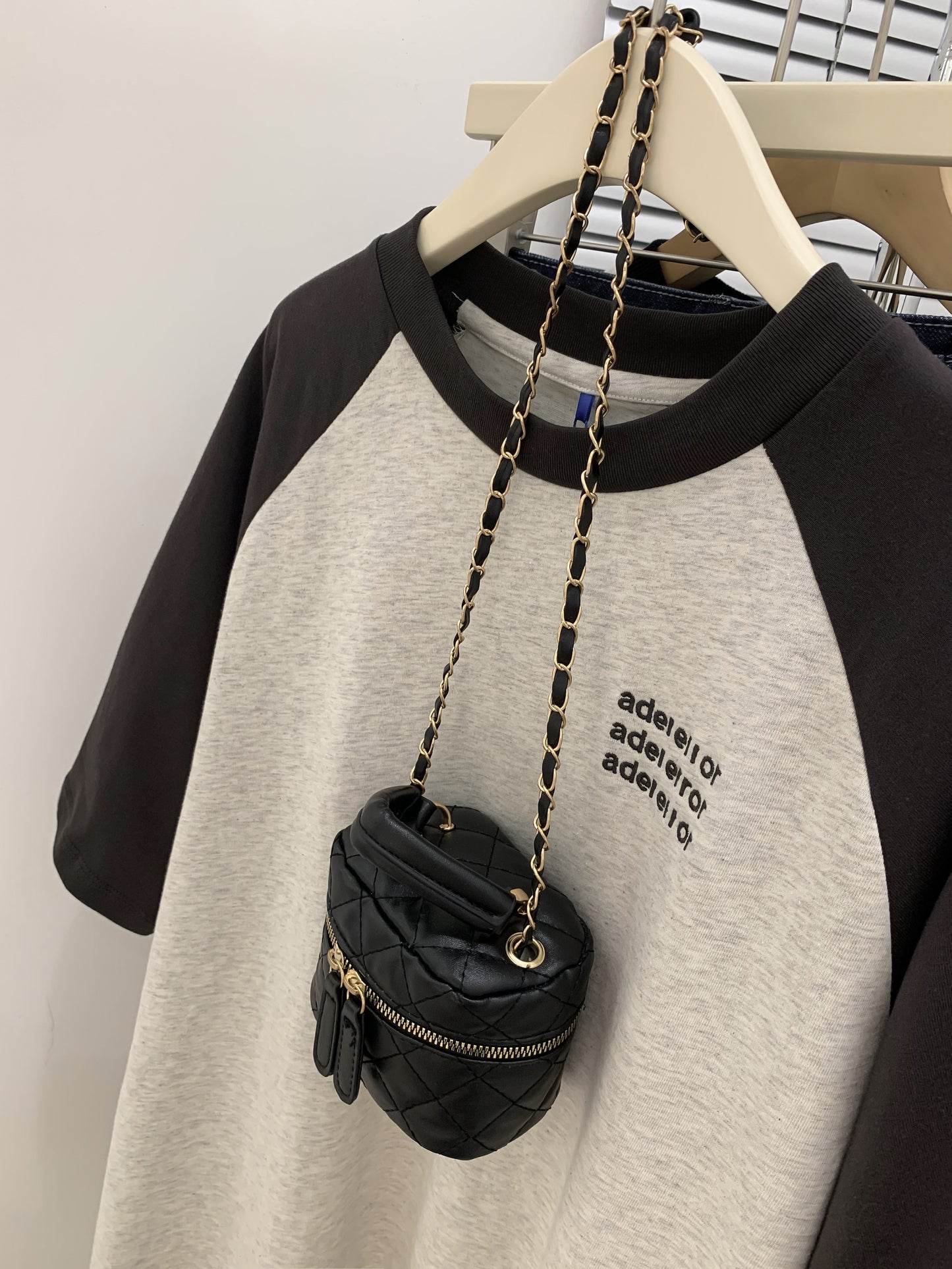 American retro gray raglan sleeves short-sleeved t-shirt women's summer summer design sense niche half-sleeved T-shirt loose top
