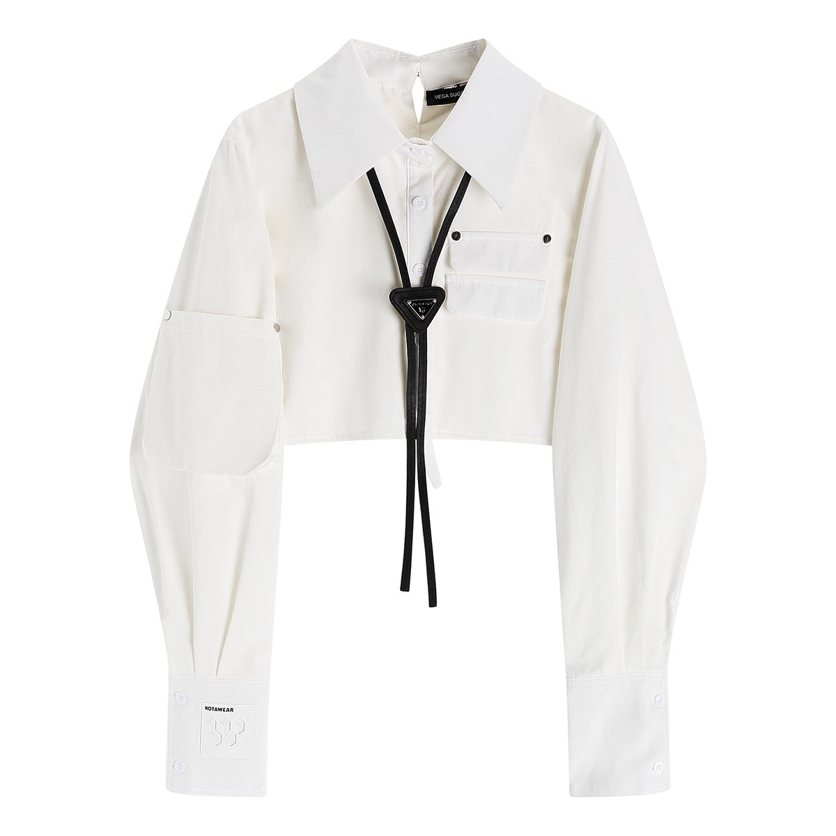 VEGA SUGAR hanging neck two-wear casual loose short long-sleeved shirt women's spring high-quality white shirt