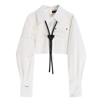 VEGA SUGAR hanging neck two-wear casual loose short long-sleeved shirt women's spring high-quality white shirt