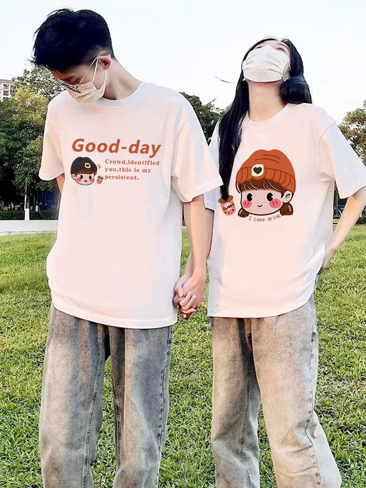 Couple wear summer short-sleeved 2023 new summer trendy brand summer dopamine wear is not the same as a high-end t-shirt