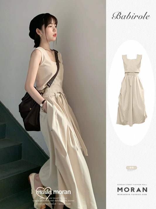 Summer dress with a complete set of fashion two-piece women's fried street casual suit skirt sleeveless vest dress small man