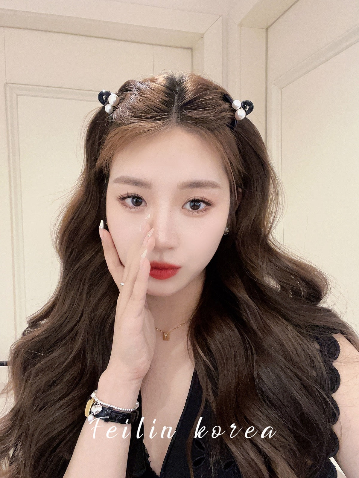 Princess head pearl small clip female clip headdress broken hair clip eight-character bangs forehead side clip 2023 new