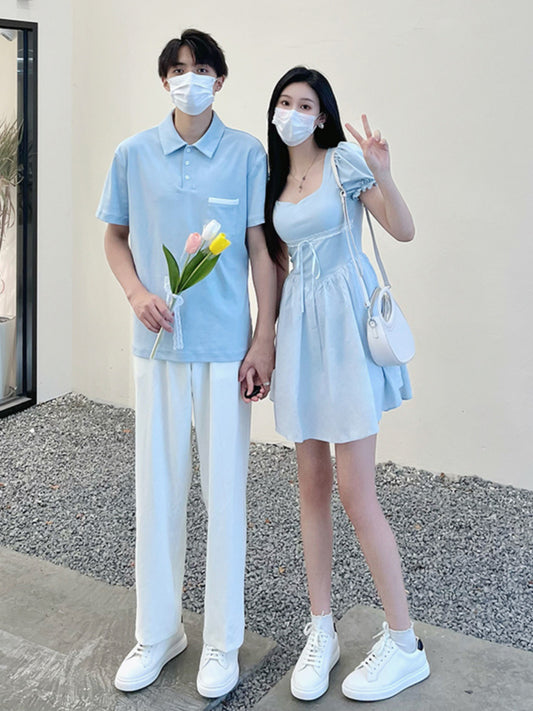 Couple outfit summer 2023 new French square collar gentle wind dress temperament one skirt one dress niche high-end sense