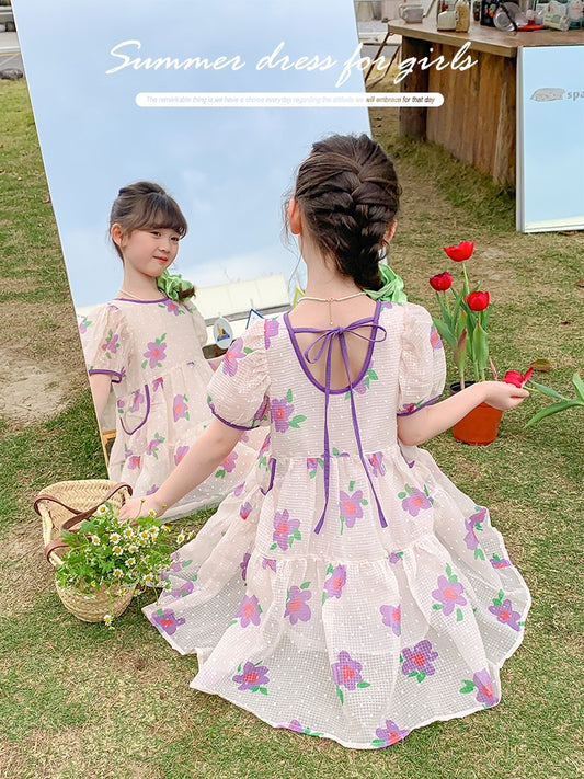 Girls dress summer dress 2023 new foreign style children's summer skirt little girl children's clothing puff sleeve princess dress