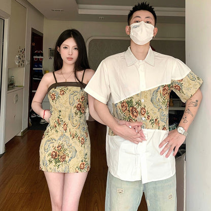 Different couple suits, your clothes, my skirts, 2023 new summer short-sleeved shirts, high-end super hot dresses