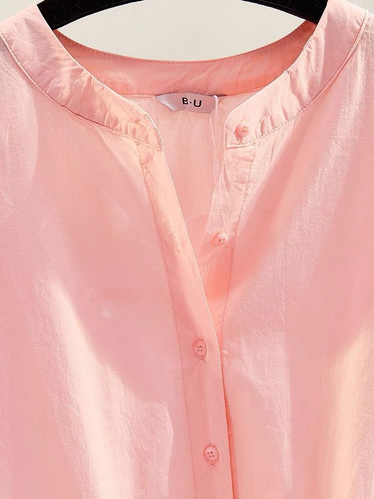 Pink short-sleeved age-reducing doll shirt female 2023 summer new Korean version loose casual shirt top comfortable shirt