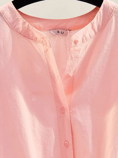 Pink short-sleeved age-reducing doll shirt female 2023 summer new Korean version loose casual shirt top comfortable shirt
