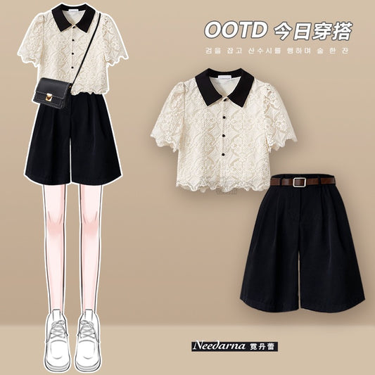 Slightly fat and thin, small and fragrant, chic and beautiful top suit, small woman, casual fashion, suit and shorts, two-piece suit
