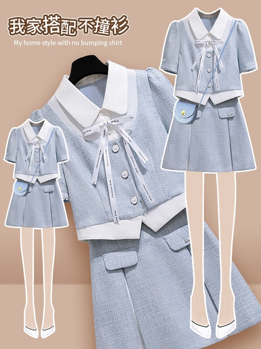 Small fragrant wind suit women's summer 2023 new net red dress with a small light luxury high-end two-piece skirt