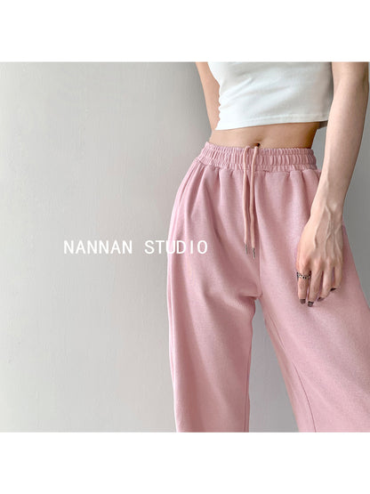 Pants king of the year!  Sweet cool hot girl loose pink sweatpants women's summer outerwear elastic waist wide-legged trousers
