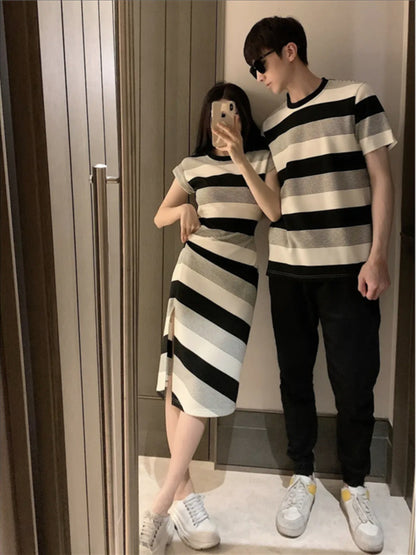 French couple dress, summer dress, one dress, one dress, you and I, length disoo, special high-end suit, summer t-shirt