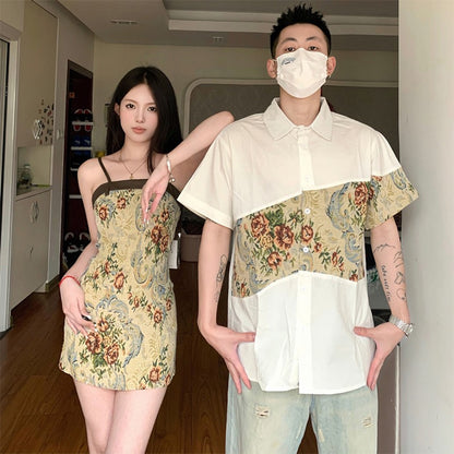 Different couple suits, your clothes, my skirts, 2023 new summer short-sleeved shirts, high-end super hot dresses