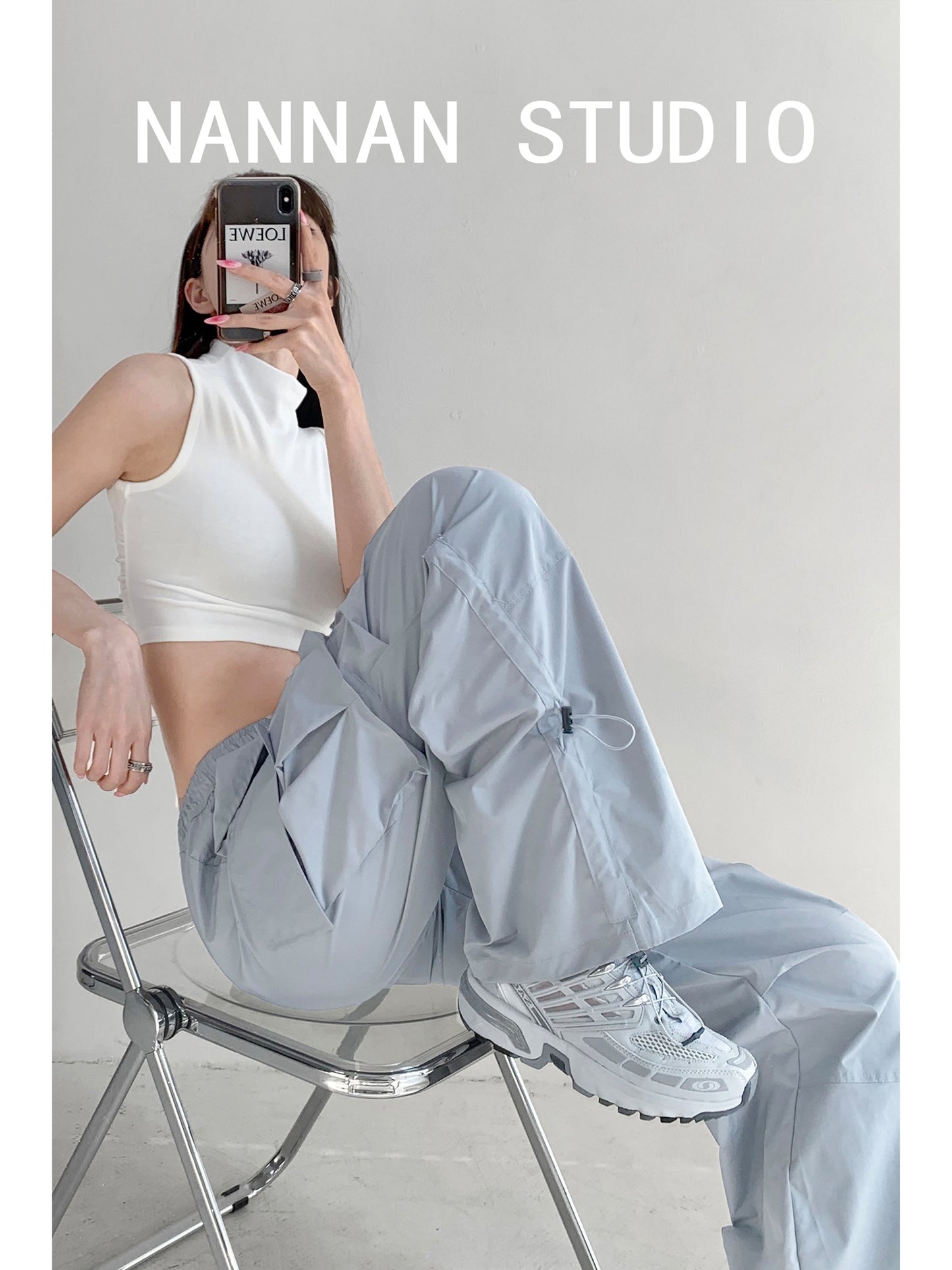 Chic girl design sense functional pocket pleated overalls women's street trendy brand loose paper bag pants wide-leg pants summer
