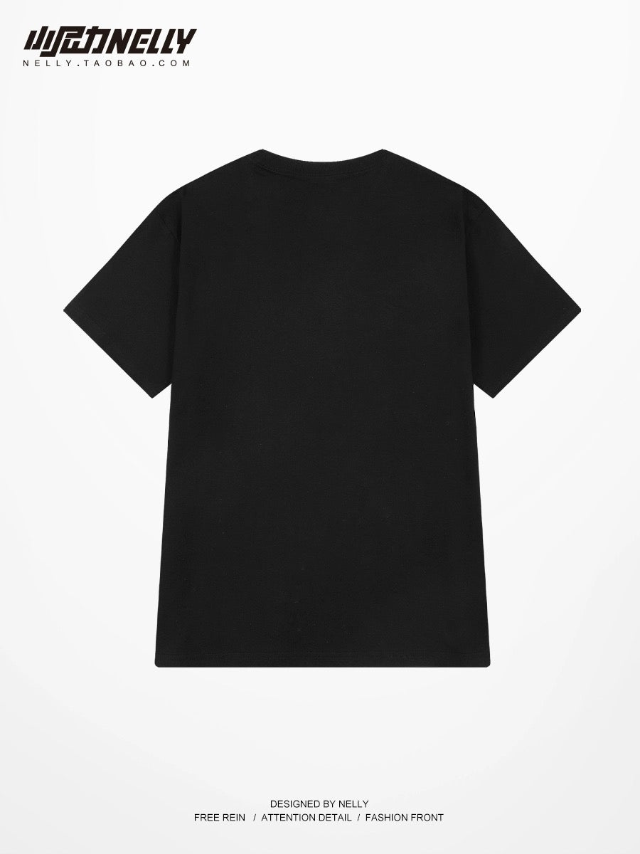 Cotton short-sleeved t-shirt men's summer American style high street tide brand hiphop half-sleeved top loose casual round neck T-shirt
