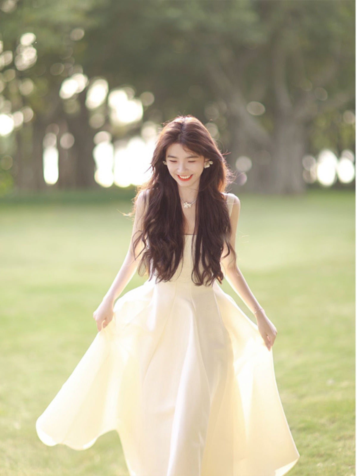 Tea break French white suspender skirt high-end sense birthday dress dress super fairy waist slimming temperament summer