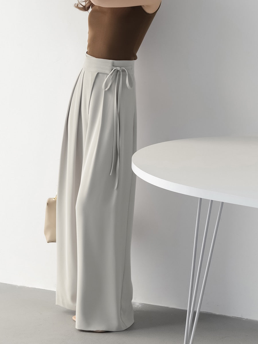 MZOMXO girdle design drapes smooth summer high waist loose straight pants thin ladies casual wide leg pants