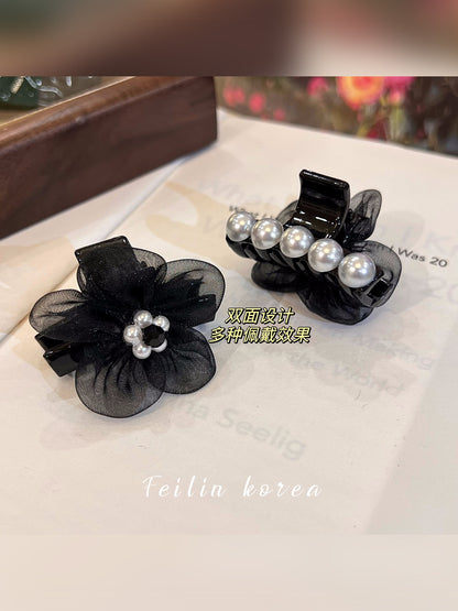 Mesh pearl clip black hair clip female clip headdress hair catch bangs hair clip forehead hair ornament small shark clip