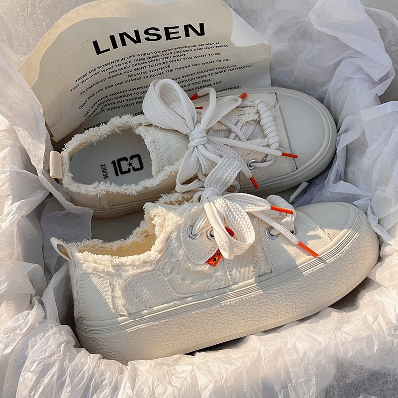 Small white shoes with skirt women's Korean all-match niche original design canvas shoes 2023 summer new sneakers