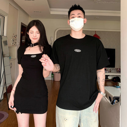 French couple outfit summer niche design sense one dress one skirt 2023 new spring high-end suit short-sleeved T-shirt