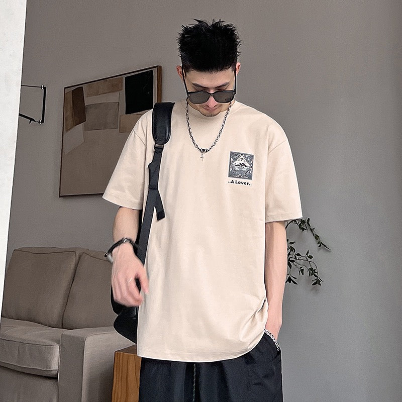 Uncle Bar Summer Casual Loose Round Neck Short-sleeved T-Shirt Men's Korean Style Handsome Half-Sleeve American Trend Half-Sleeve Top