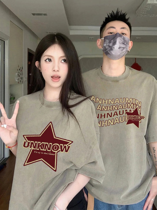 Different couple clothes summer t-shirt short-sleeved light army green cotton niche couple clothes 2023 new summer