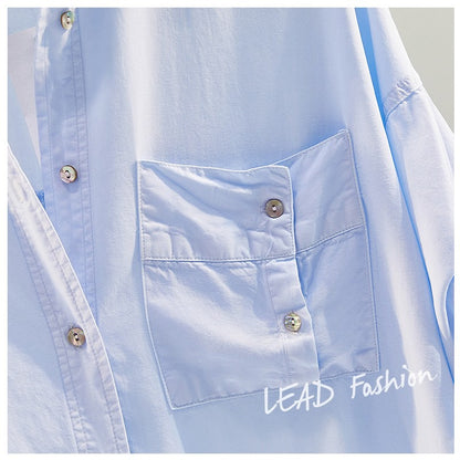 Tencel denim cotton roll-sleeved casual shirt women 2023 summer new Korean fan art loose shirt top cardigan