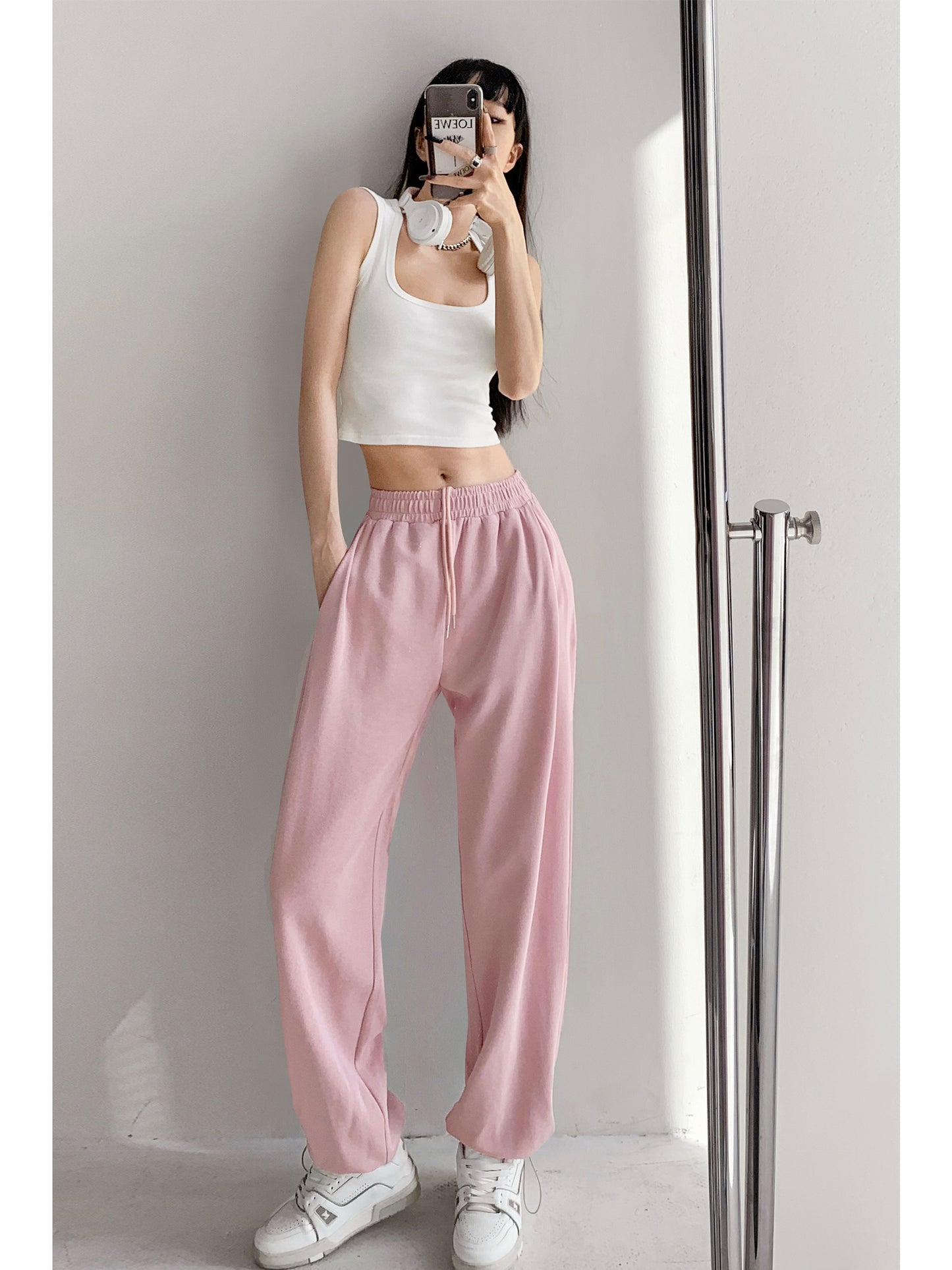 Pants king of the year!  Sweet cool hot girl loose pink sweatpants women's summer outerwear elastic waist wide-legged trousers