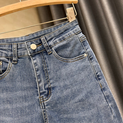 Irregular straight jeans women's summer 2022 new slimming slim high waist slit nine-point cigarette pants tide