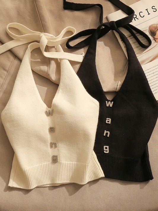 Spice Girls Halter Neck Camisole Top Women's Summer Inner Wear Outerwear Beautiful Back Slim Design Strapless Short Knitted Vest