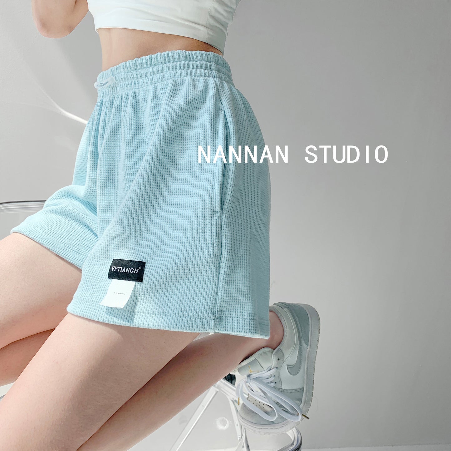 Street hot girl letter label sports shorts women's high waist drawstring slimming wide-leg hot pants loose casual three-point pants