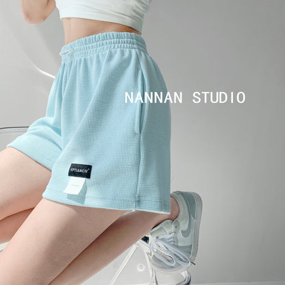 Street hot girl letter label sports shorts women's high waist drawstring slimming wide-leg hot pants loose casual three-point pants