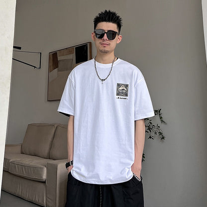 Uncle Bar Summer Casual Loose Round Neck Short-sleeved T-Shirt Men's Korean Style Handsome Half-Sleeve American Trend Half-Sleeve Top