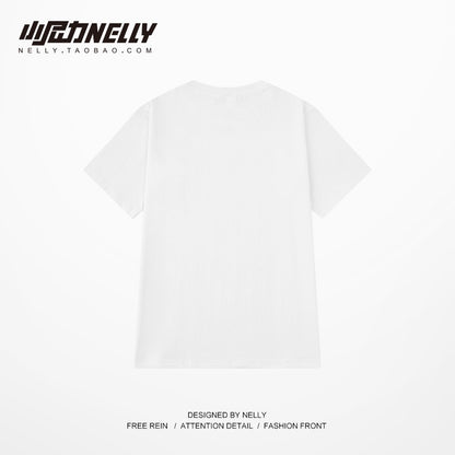 Ins doll pink bunny cream cake cute retro girls men and women loose all-match white short-sleeved T-shirt bfu