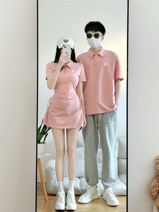Couple wear summer short-sleeved t-shirt polo shirt a skirt a high-level sense niche summer your clothes my skirt college style