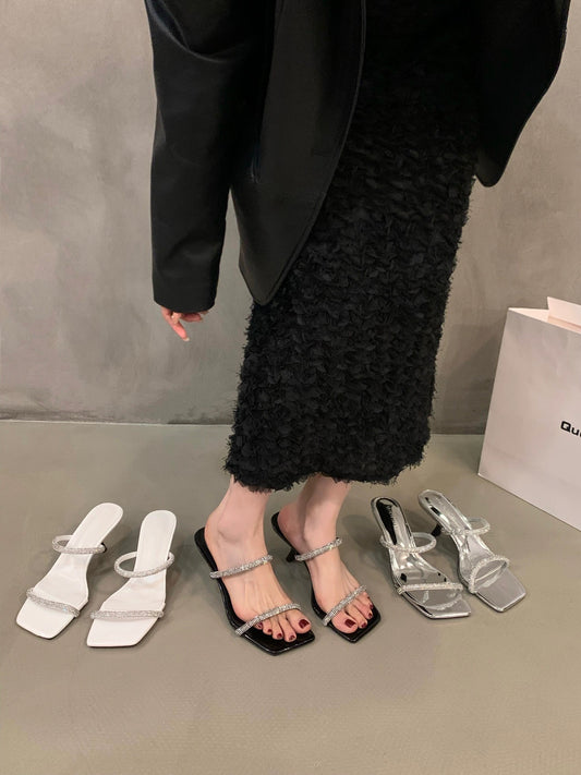 French high-end rhinestone slipper fairy shoes 2023 new summer wear sandals high-heeled sandals