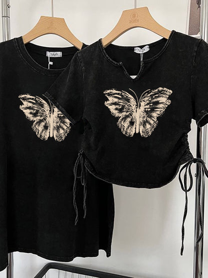 American retro washed old short-sleeved tide brand t-shirt women's summer 2023 new loose Hong Kong style chic top ins