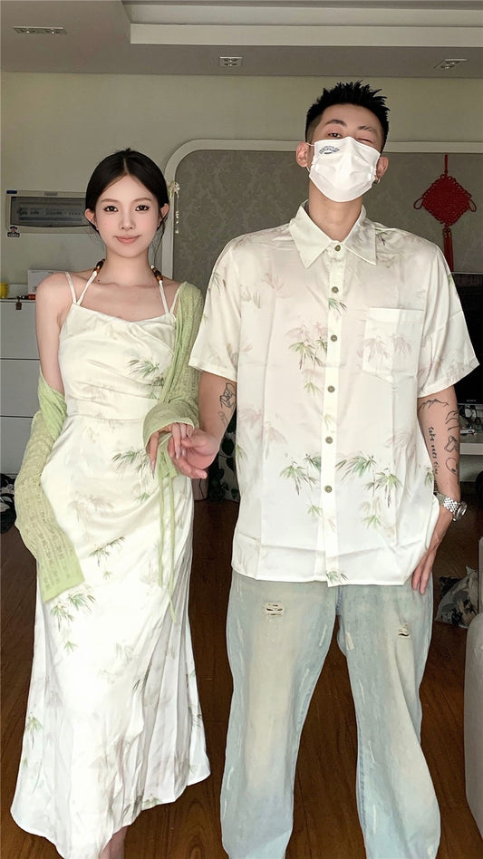 New Chinese style couple clothes summer niche design sense Korean dress two-piece set French one dress and one skirt ins tide