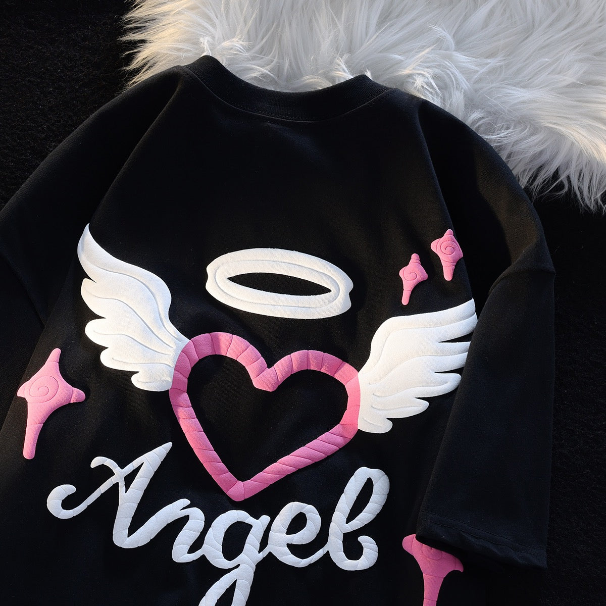 JWNEED love angel T-shirt salt sweet foam printing college style vibe summer loose men and women couple short sleeves