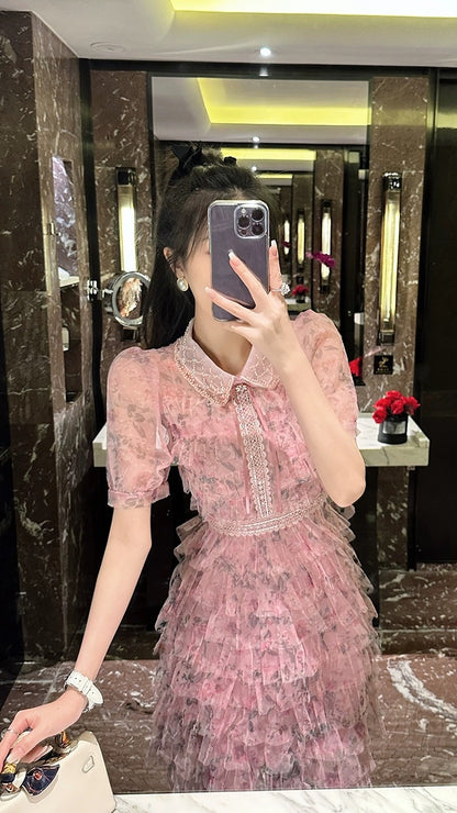 BETTER LS Sweet Pink Fragrant Wind Cake Dress High-quality Heavy Industry Beaded French Dress