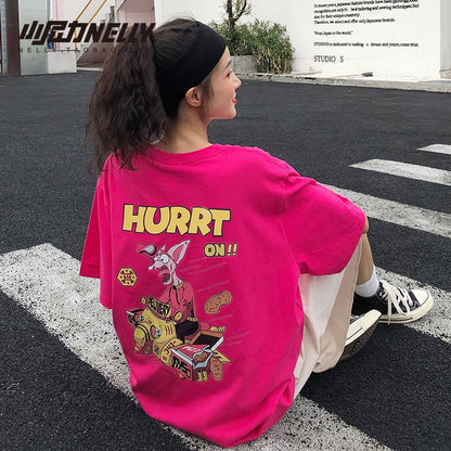 Harajuku style short-sleeved men's Korean version of the trend retro graffiti T-shirt loose all-match tide brand ins Douyin same style top clothes