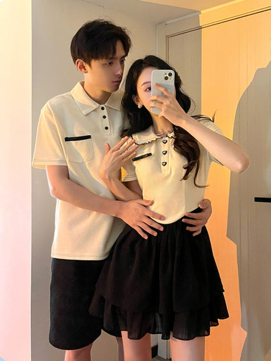 2023 new couple clothes summer clothes design sense niche one skirt one clothes ins net red trend Polo dress tide